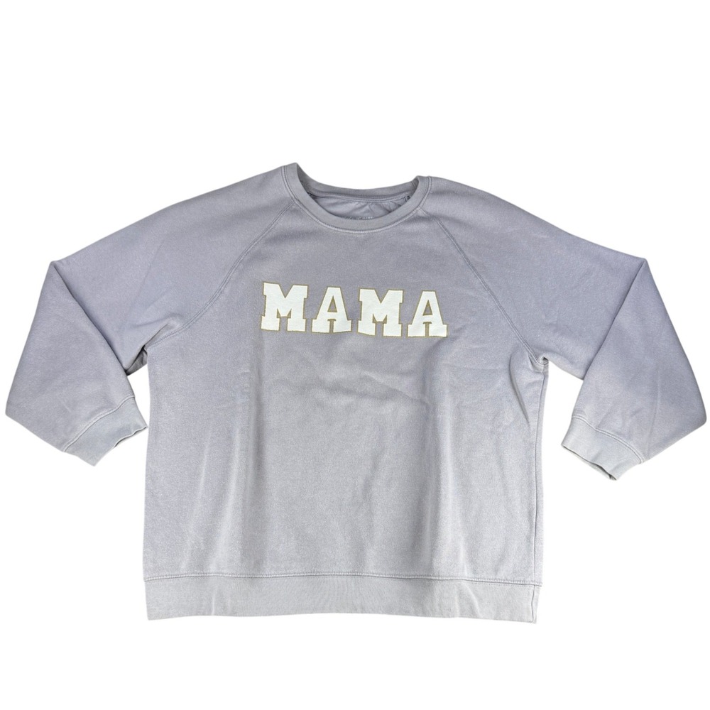 State of Mine Mama Sweatshirt Varsity Patch Gray Purple Large Cotton Women